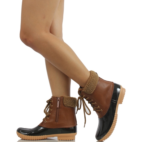 RESTOCK! Tan Faux Leather Faux Fur Cuff Duck Boot - Picture 5 of 7